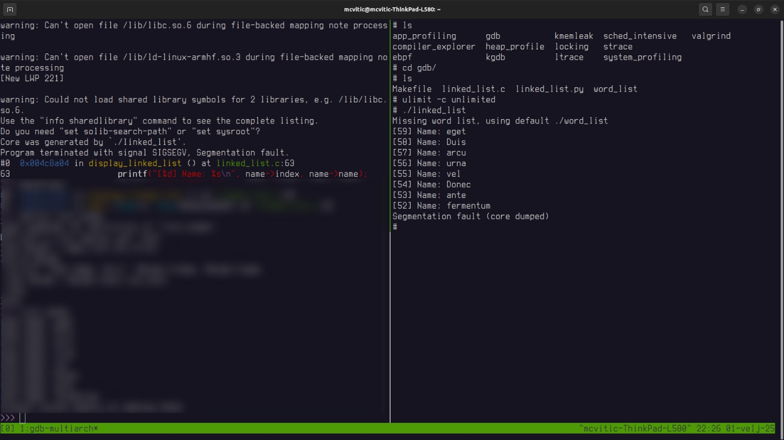 core dump in GDB